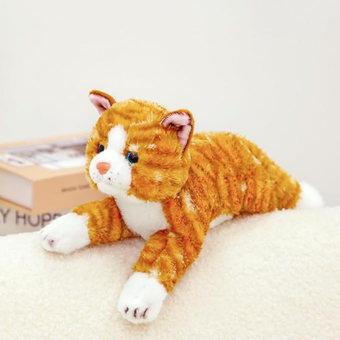 PEACH CAT Striped Cat Stuffed Animal 9.8" Realistic Kitten Plushies Soft Plush Toys Gifts for Kids Orange