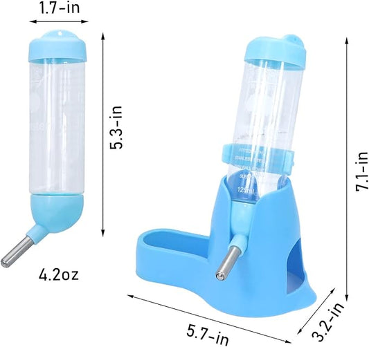 3 in 1 Hamster Hanging Water Bottle Pet Auto Dispenser with Base for Dwarf Hamster Mouse Rat Hedgehog (125ML, Blue)