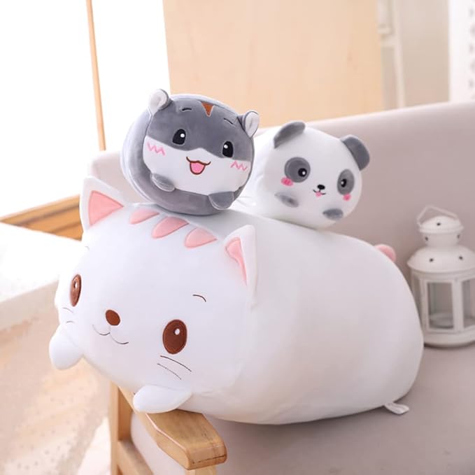 Cat Plush Stuffed Animal, Cute Cat Plushie Cylindrical Hugging Pillow Toy Gifts for Kids Birthday, Valentine, Christmas, 8inch