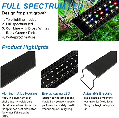 WaterRebirth Ultra-Slim Full Spectrum LED Aquarium Light with Adjustable Brackets,1250LM 30W for 36Inch to 42Inch Fish Tank Lighting Fresh Water