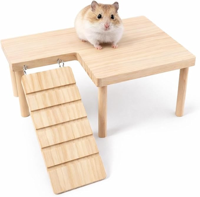 Hamster Platform, Small Wooden Hamster Cage Accessories, Elevated Resting Area for Hamster Cages, Pine Material Construction for Small Animal Habitats
