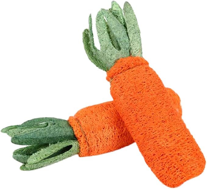 POPETPOP Rabbit Chew Toys - 2Pcs Carrot Shaped Hamster Toys Loofah Bunny Guinea Pig Bunny Chew Small Animal Chew for Chinchillas, Rat Teeth Cleaning
