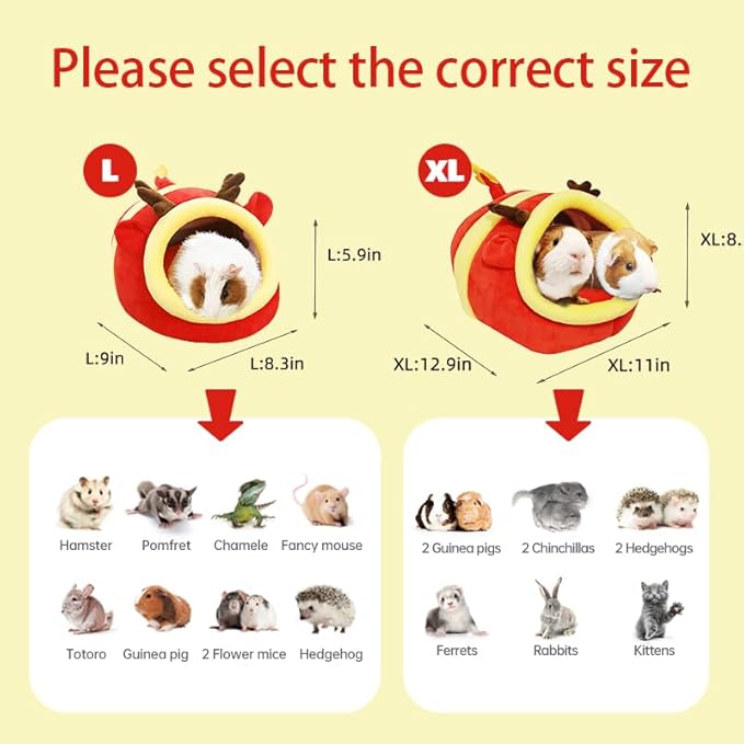 EAEDMY Guinea Pig Bed House & Hideout for Rat Bearded Dragon Hedgehog Ferret to Sleep and Hide, Guinea Pig Cage Accessories Habitat Décor (Large, 6.Christmas fire Dragon)