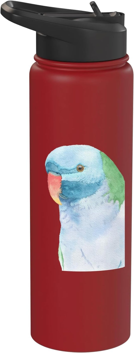 Red-brested moustached parakeet watercolor parrot portrait Stainless Steel Insulated Water Bottle