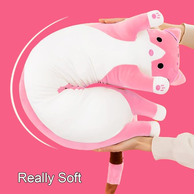 Giant Cat Pillow Plush Cartoon Kitty Sleeping Hugging Pillow, Cuddly Soft Long Kitten Body Pillow Doll Cat Cushion Toy for Kids Girlfriend (Pink, 110cm/43.3inch)