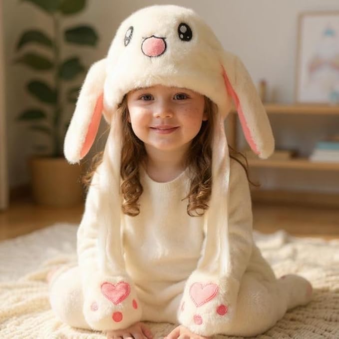 Bubblepompom Animal Hat with Ears Moving Jumping Pop Up Beating Hat Plush Holiday Cosplay Dress Up Funny Gift for Kids