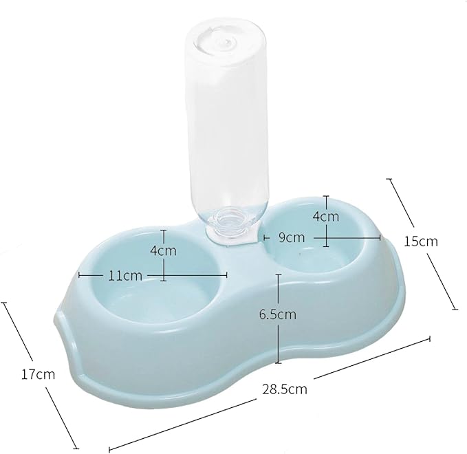 Fenteer 2 in 1 Double Cats Dogs Bowls Automatic Waterer Bottle Drinker Dish Feeder Pets Water and Food Bowl Set for Watering Rabbit Kitty Kitten, Blue