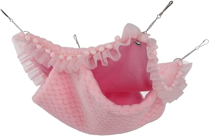 Double Layer Small Pet Swing Hammock, Hamster Double Bunkbed Hammock with 4 Hanging Chains, Soft Plush Hanging Bed for Ferret Hamster Parrots Guinea Pig (Pink)