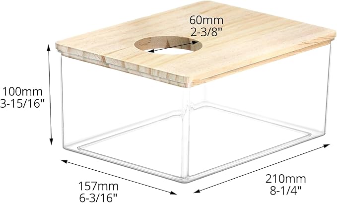 QWORK Hamster Sand Bath Box – Clear Acrylic Habitat Bath with Wooden Lid for Dwarf Hamsters, Digging & Grooming
