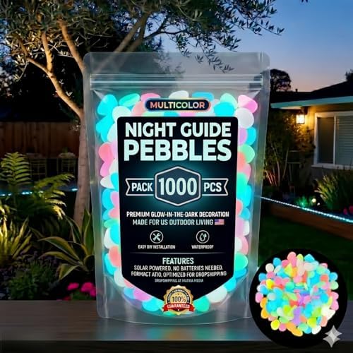 Glow in the Dark Rocks, Garden Stones Pebbles for Outdoor Stepping, Landscaping Decor, Fish Tank Aquarium Decorations (1000, Multicolor)