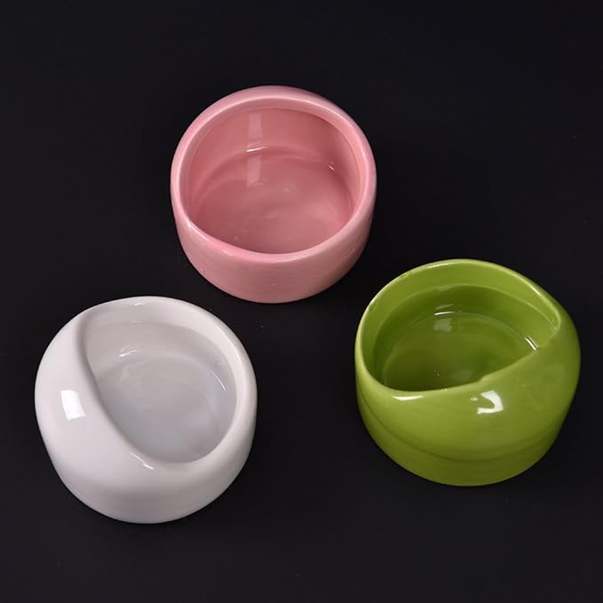 Gradient Side Hamster Ceramic Bowl,Cute Small Animal No Spill No Turnover Food Water Bowl Dish Holder for Guinea Pig Rodent Rat Gerbil Cavy Hedgehog Dwarf Feeder Feeding Bowl Basin,Pet Supplies,White