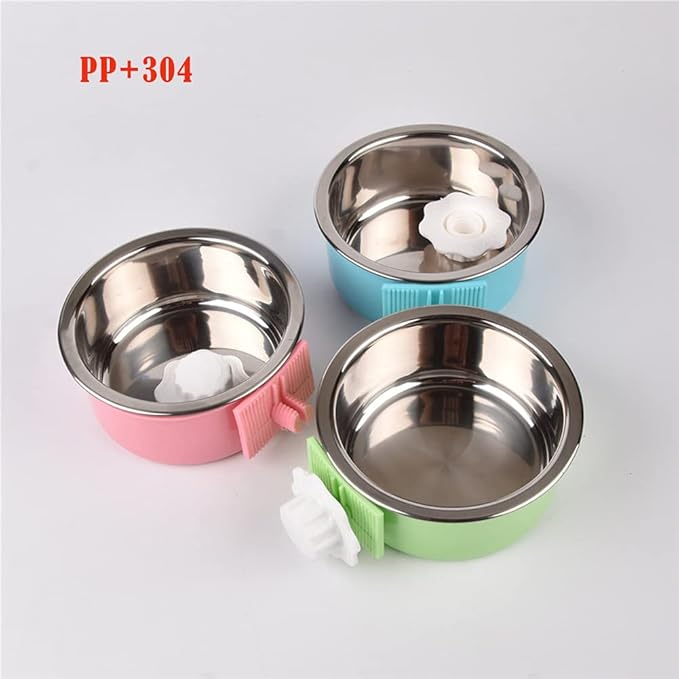 Crate Dog Bowl,Removable Stainless Steel Water Food Feeder Bowls Crate Coop Cup,Pet Cage Bowls with Bolt Holder for Cat, Puppy, Birds, Rats, Rabbits Small Animals ((Blue+Green+Pink) Round, Samll)