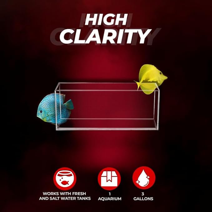 Aquatop High Clarity Glass Aquarium - Ideal for Salt & Freshwater Tanks Bookshelf Aquarium - 3 gal Fish Tank - HCA-3G