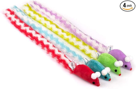 CHIWAVA 4 Packs 15 Inch Long Soft Plush Cat Toys Mice with Rattle Rustle Sound Small Mouse Activity Interactive Toy