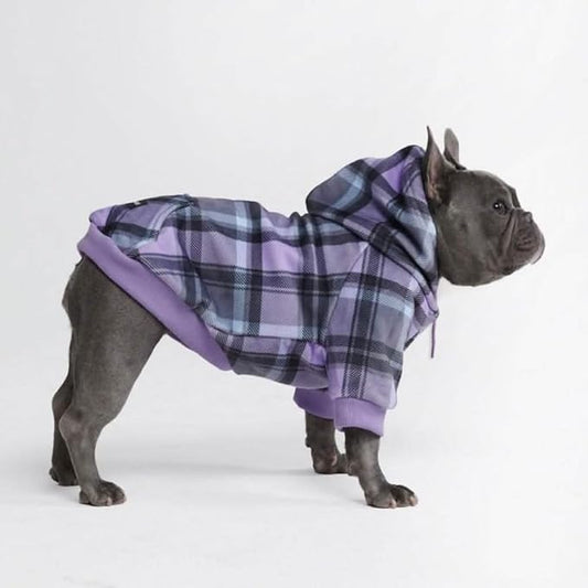 Spark Paws Dog Hoodie – Premium Dog Sweater for Small, Medium, and Large Dogs | Warm Outfits for French Bulldogs, Pitbull, Puppy, Winter Jacket Alternative - Purple Plaid - XL