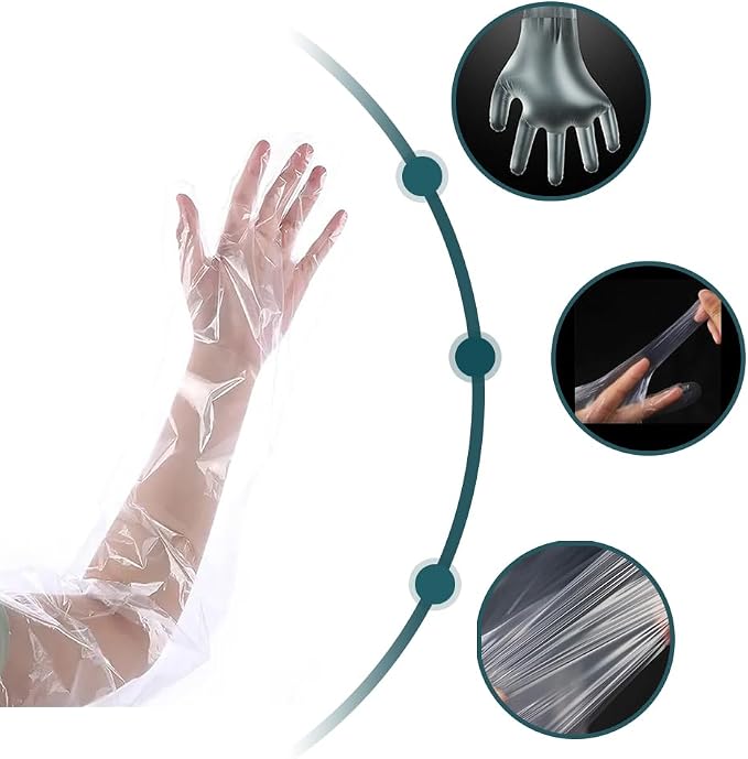 50Pcs Veterinary Insemination Rectal Long Arm Gloves Disposable 35.5inch Disposable PE Plastic Gloves for Field Dressing Gutting Deer Gardening Aquarium Cleaning Painting Full Arm