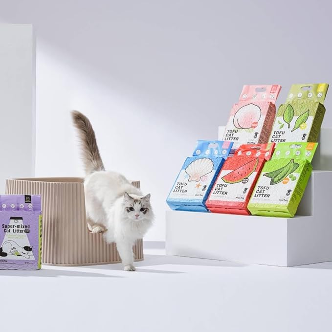 Michu Tofu Cat Litter Natural Clumping Tofu Cat Litter, Fast Clumping and Easily Scoop-able 5.5lb/88oz 5 Scents - Watermelon, 8 Pack