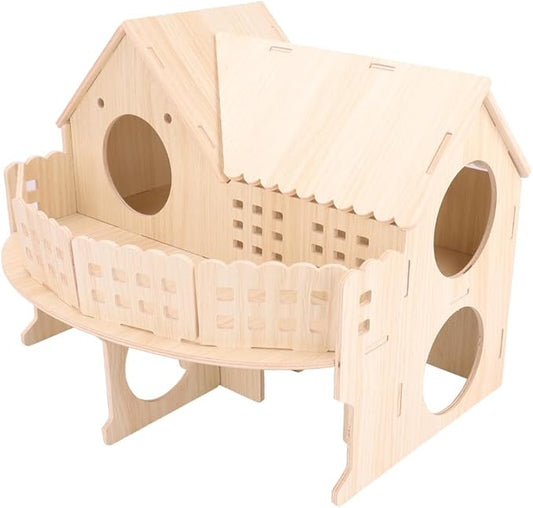 Baby Guinea Pig Maze Wooden House Fun Slide House Double-Decker House, Suitable for Guinea Pigs, Large Syrian Hamsters, Chinchillas Adult Dwarf Gerbils and Other Small Animals(Large Size)