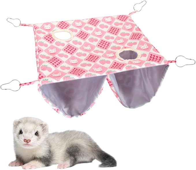 DONGKER Ferret Rat Hammock,Double-Layer Hanging Guinea Pig Tunnel Cave Includes 4 Stainless Steel Hooks for Hamster Sugar Glider Squirrel Chinchilla Playing Sleeping