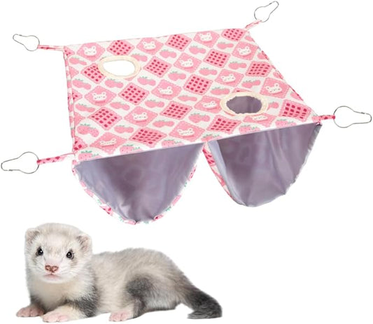 DONGKER Ferret Rat Hammock,Double-Layer Hanging Guinea Pig Tunnel Cave Includes 4 Stainless Steel Hooks for Hamster Sugar Glider Squirrel Chinchilla Playing Sleeping