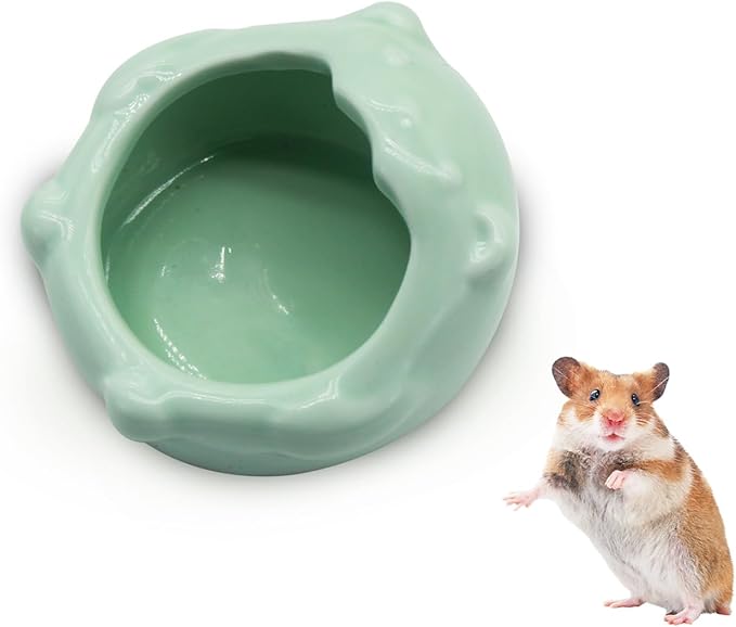 Small Ceramic Pet Hamster Bowl, Easy to Clean Anti Flipping Small Animal Bowls, Hamster Food and Water Bowl for Golden Bears, Rabbits, Hedgehogs, Dutch Pigs, Parrots (Green)