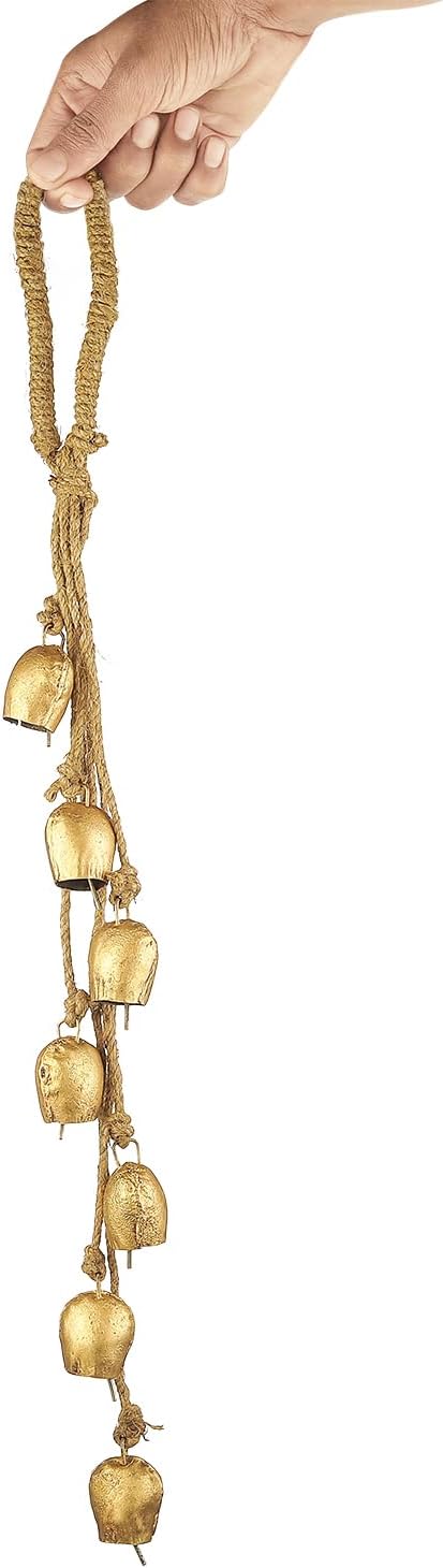 Bellshub Rustic Vintage 7-Bell Cluster Handmade 2" Metal Harmony Bells – 18" Hanging | Farmhouse Wall Décor, Wind Chime, Lucky Charm Bells for Home, Porch, Door Dog Bell Garden Decorations