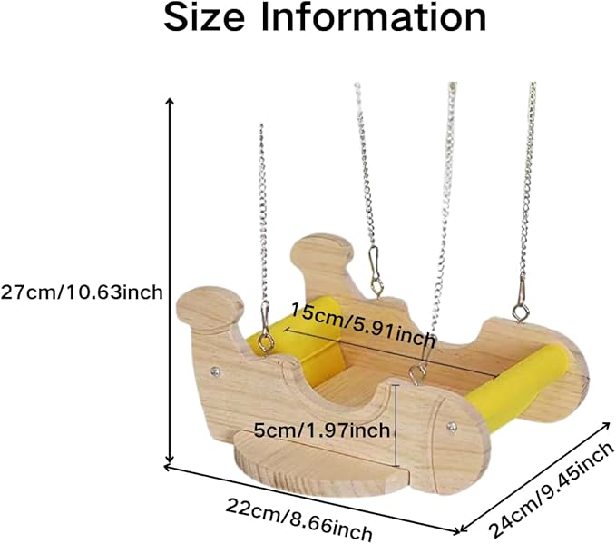 Small Animal Wood Hideout, Wooden Swing Hammock for Chinchilla, Cute Airplane-Shaped, Hanging Cage Accessory with Felt Fence, Small Pet Play Bed for Squirrel Rat, Interactive Enrichment Toy