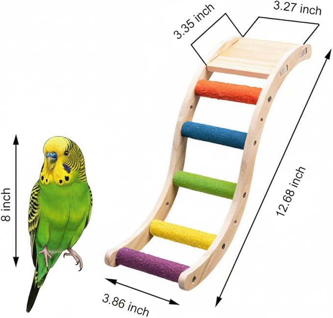 Bird Perch Stand for Beak Grinding and Claw Trimming - Anti-Slip Colorful Climbing Ladder - Natural Wood and Resin Bird Cage Accessories for Parrot Parakeets Lovebird Budgies Cockatiels Conures