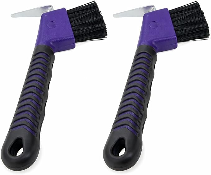 Intrepid International Rubber Handle Hoof Pick with Brush - 2 Pack - Purple