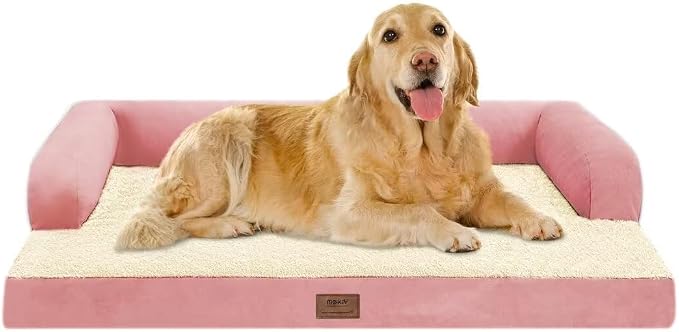 MEKIY Orthopedic XL Dog Bed with Bolster for Extra Large Size Dogs | Pillow Support for Neck Relief, Egg Crate Foam, Skin-Friendly Surface, Waterproof Liner, Anti-Slip Bottom, 42 x 30 Inch