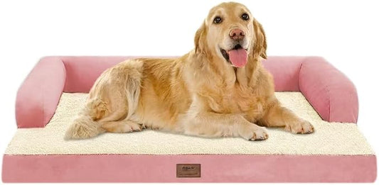 MEKIY Orthopedic XL Dog Bed with Bolster for Extra Large Size Dogs | Pillow Support for Neck Relief, Egg Crate Foam, Skin-Friendly Surface, Waterproof Liner, Anti-Slip Bottom, 42 x 30 Inch