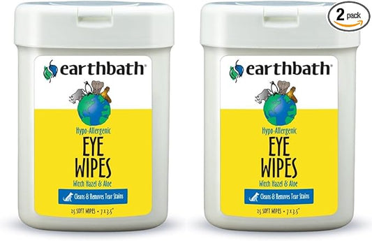 earthbath, Hypo-Allergenic Pet Eye Wipes - Fragrance Free Tear Stain Remover for Dogs Cats, Puppies and Kittens, Made in USA, 100% Cruelty Free - 30 Count (2 Pack)