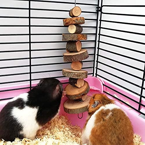 LWINGFLYER 6pcs Small Animal Chews Toy Natural Apple Wood Block Cage Hanging Molars Treats Snack for Hamsters Rabbits Bunny Bird Parrots Chinchilla Guinea Pig Gerbils Squirrels