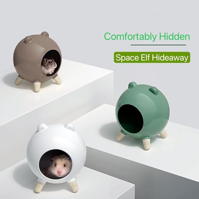 TUTU&LELE Hamster Hideout, Tiny House Hideout and Habitat, Space Elf Hiding Nest, Durable Hamster Bed with Round Thick Plush Pads, for Mice, Gerbils,Hamsters to Play, Sleep and Rest (Green)