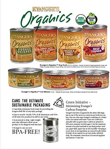 Evanger's Organic Cooked Chicken for Dogs – 12 Count, 12.5 oz Each – Grain & Gluten Free, Qualified Organic, GMO & Antibiotic Free
