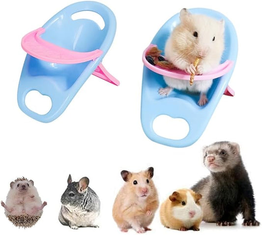 2PC Hamster Chair with Tray Super Cute Hamster Dining Plastic Chair Small Animal Cage Accessories Habitat Decor House Photo Props Small Animal Toys for Hamster Mice Rat Hedgehog Rodents (Blue)