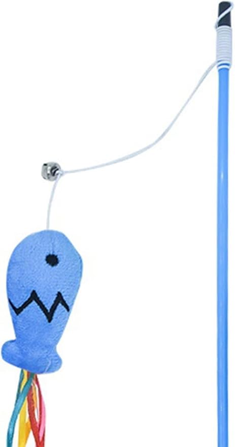 2Pcs Blue Cat Wand Kitten Teaser Stick Portable Cat Teaser Fish Design Safe Colorful Balls Cats