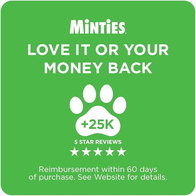 Minties Dental Chews for Dogs, 60 Count, Vet-Recommended Mint-Flavored Dental Dog Treats for Medium Dogs, Bones Clean Teeth, Fight Bad Breath, and Removes Plaque and Tartar