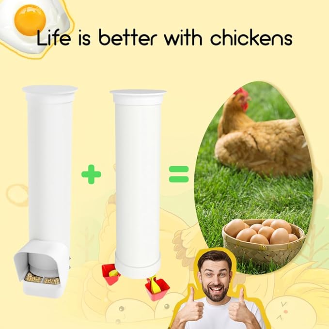 Automatic Chicken Feeder, 7lb Large PVC No Waste Chicken Feeder with Rain Cover, Weatherproof Solid Built Poultry Feeder, Easy to Install & Clean, Ideal for 4-6 Chickens