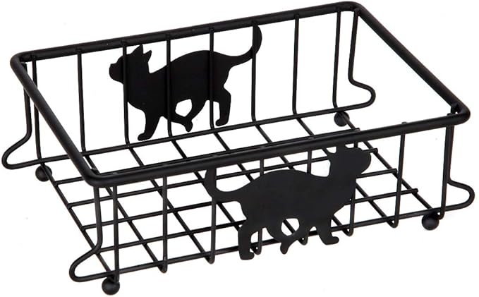 Lily's Home Cat-Themed Wire Basket, Kitchen and Desk Organizer, Cute Caddy for Cat Lovers for Kitchen, Pantry, Cabinet, Bathroom and Office (Small)