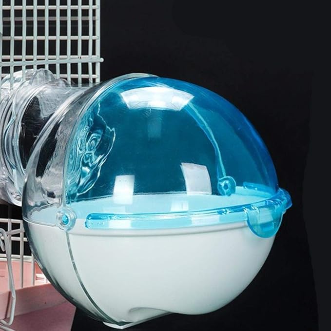 Hamster Bathroom Small Animal Sand Bath Container Removable Iron Wire Acrylic Cage Accessories Suitable for Gerbil Syrian Hamster Mouse (Blue)