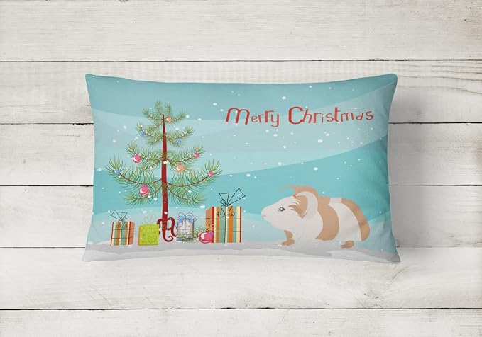 Caroline's Treasures CK4446PW1216 Silkie Guinea Pig Merry Christmas Canvas Fabric Decorative Pillow Machine Washable, Indoor Outdoor Decorative Pillow for Couch, Bed or Patio, 12HX16W