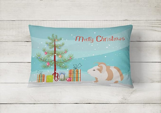 Caroline's Treasures CK4446PW1216 Silkie Guinea Pig Merry Christmas Canvas Fabric Decorative Pillow Machine Washable, Indoor Outdoor Decorative Pillow for Couch, Bed or Patio, 12HX16W