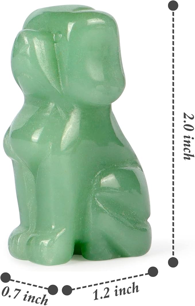 Artistone 2" Green Aventurine Dog Crystal Animals Figurine Carved Jade Stone Puppy Dog Statue Sculpture Craft Home Decorations