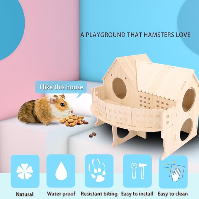 Baby Guinea Pig Maze Wooden House Fun Slide House Double-Decker House, Suitable for Guinea Pigs, Large Syrian Hamsters, Chinchillas Adult Dwarf Gerbils and Other Small Animals(Large Size)