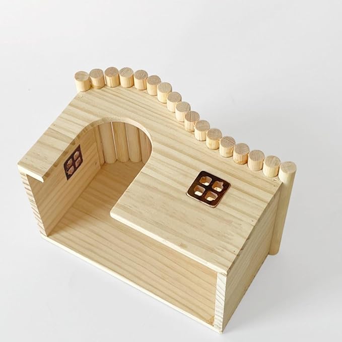 Hamster Wood Hideout Hut with Window Small Animal Wooden House for Rat Dwarf Hamster (Small)