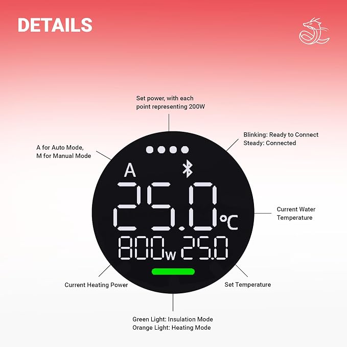 Chihiros Heater Pro - Tankless Water Heater Electric 100-120V Inline Aquarium Heater,10W 50W 100W 200W 300W 500W 800W Variable Smart External Heater for Canister Filter 5-120 Gal - 10-800W, 16/22mm