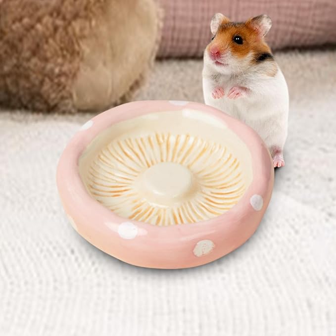 Hamster Ceramic Bowl,Small Animal Feeding Dish,Feeding Bowl,Guinea Pig Bowl,Mushroom Water Bowl for Gerbils Ferret Chinchilla, Mushroom Head