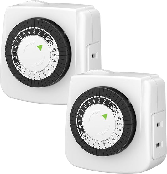 BN-LINK Indoor Timers Plug Mechanical 2 Prong 24-Hour Mini Lamp Timers 2 Pack, for Electrical Outlets, Fish Tank, Fans, LED Lights