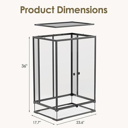 Erinnyees 67 Gallon Reptile Terrarium with Top Screen Ventilation, Snake Habitat with Heating Pad Space, Front Opening Reptile Vivarium with Sliding Cable Outlet for Snakes, Leopard Geckos, Turtles